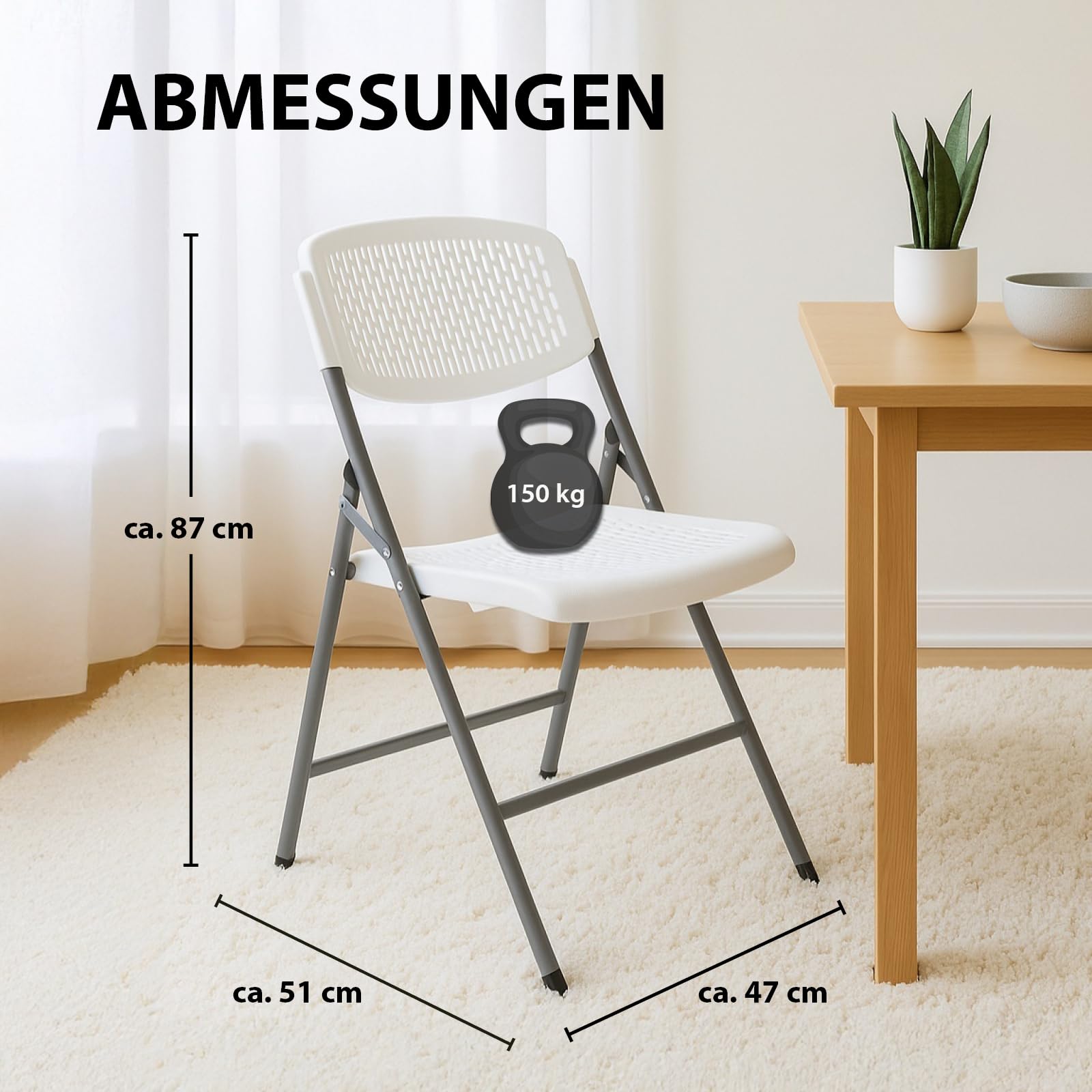 TRUTZHOLM Klappstuhl 2er Set 150 kg Traglast ergonomische Sitzform klappbarer Gartenstuhl mit wetterfester pflegeleichter Sitzfläche Balkonstuhl Campingstuhl Gartenstuhl Terrassenstuhl Angelstuhl weiß