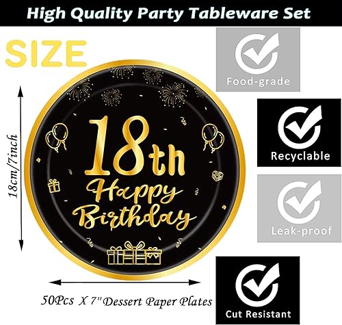Miniatura 9 de 50 platos de cumpleaños número 50, suministros para fiesta de cumpleaños número 50, platos de postre de 7 pulgadas, 50 años, platos de pastel para