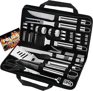 POLIGO 29PCS BBQ Set, BBQ Accessories, Stainless Steel BBQ Tools, Smoker Accessories, Heavy Duty BBQ Set Utensils, Thicker BBQ Grill Utensils Set for Outdoor Camping BBQ, Kitchen, Gifts for Men Silver
