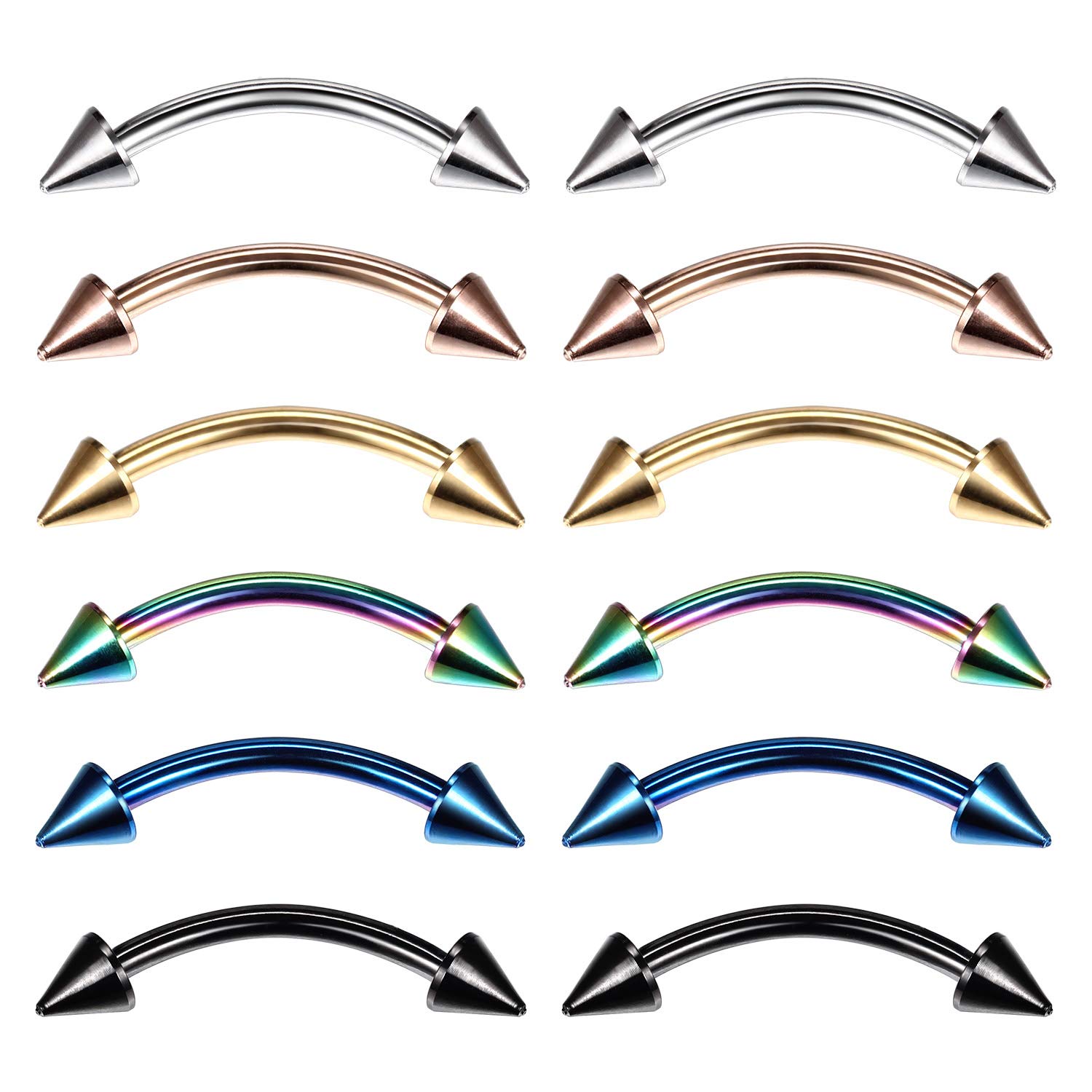 Kangyijia12Pcs 16G Eyebrow Ring 316L Stainless Steel Lip Labret Barbell Body Jewelry Piercing 6/8/10/12/14mm