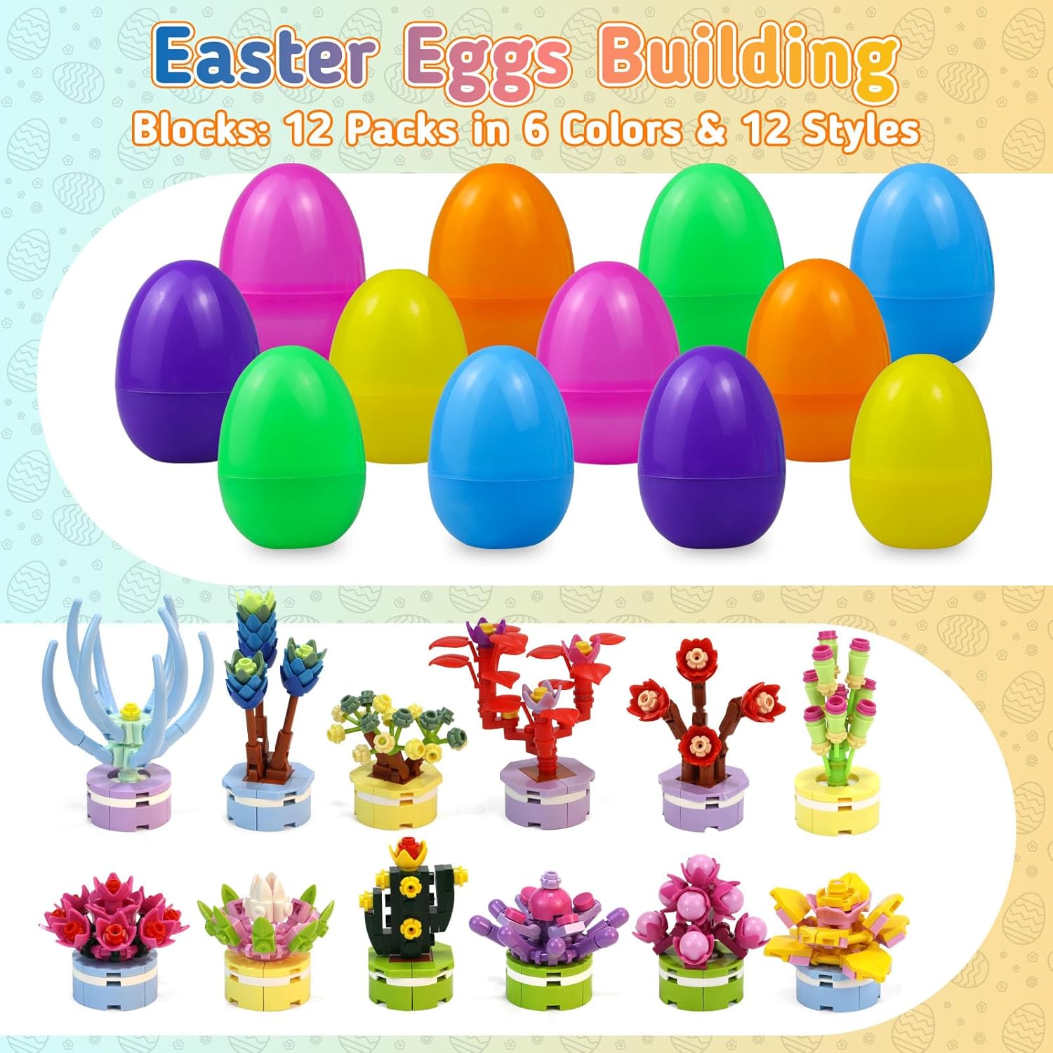 12PCS Easter Eggs with Succulent Building Blocks - for Easter Basket Stuffers/Fillers, Easter Egg Hunts, Easter Theme Party Favors & Gifts (Teens & Kids)