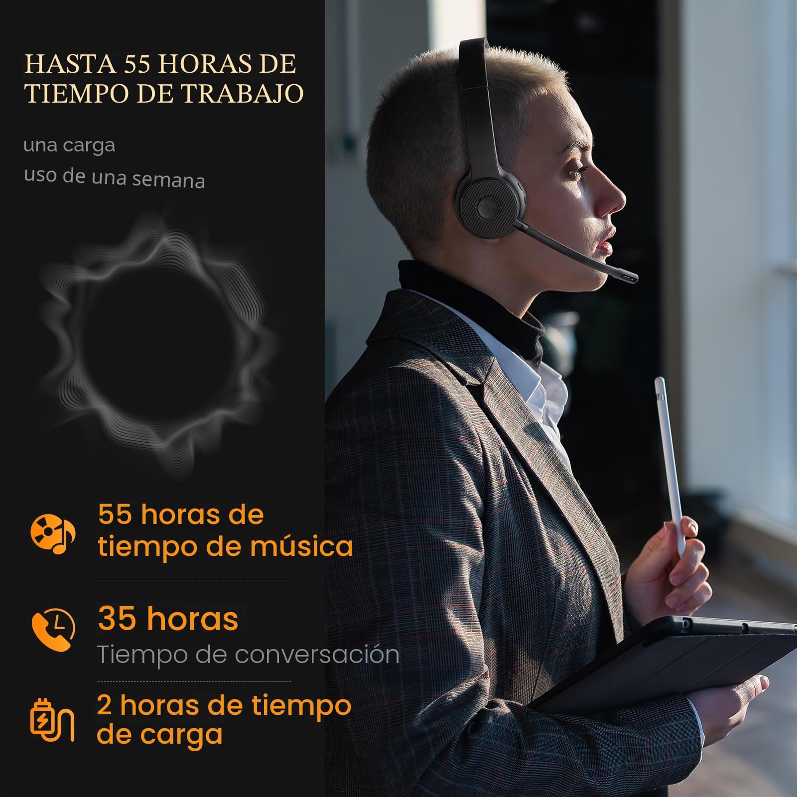 EKSA H16 Auriculares BT Auriculares Inalambricos con AI Micrófono Cancelación de Ruido y Dongle USB, 55 Tiempo de Reproducción, Silencio de Micrófono PC Cascos Comerciales para Oficina/Hogar