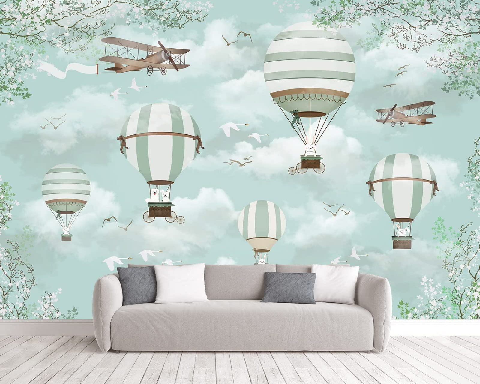 Papier peint 3D intissé moderne haut de gamme motif montgolfière dessin animé