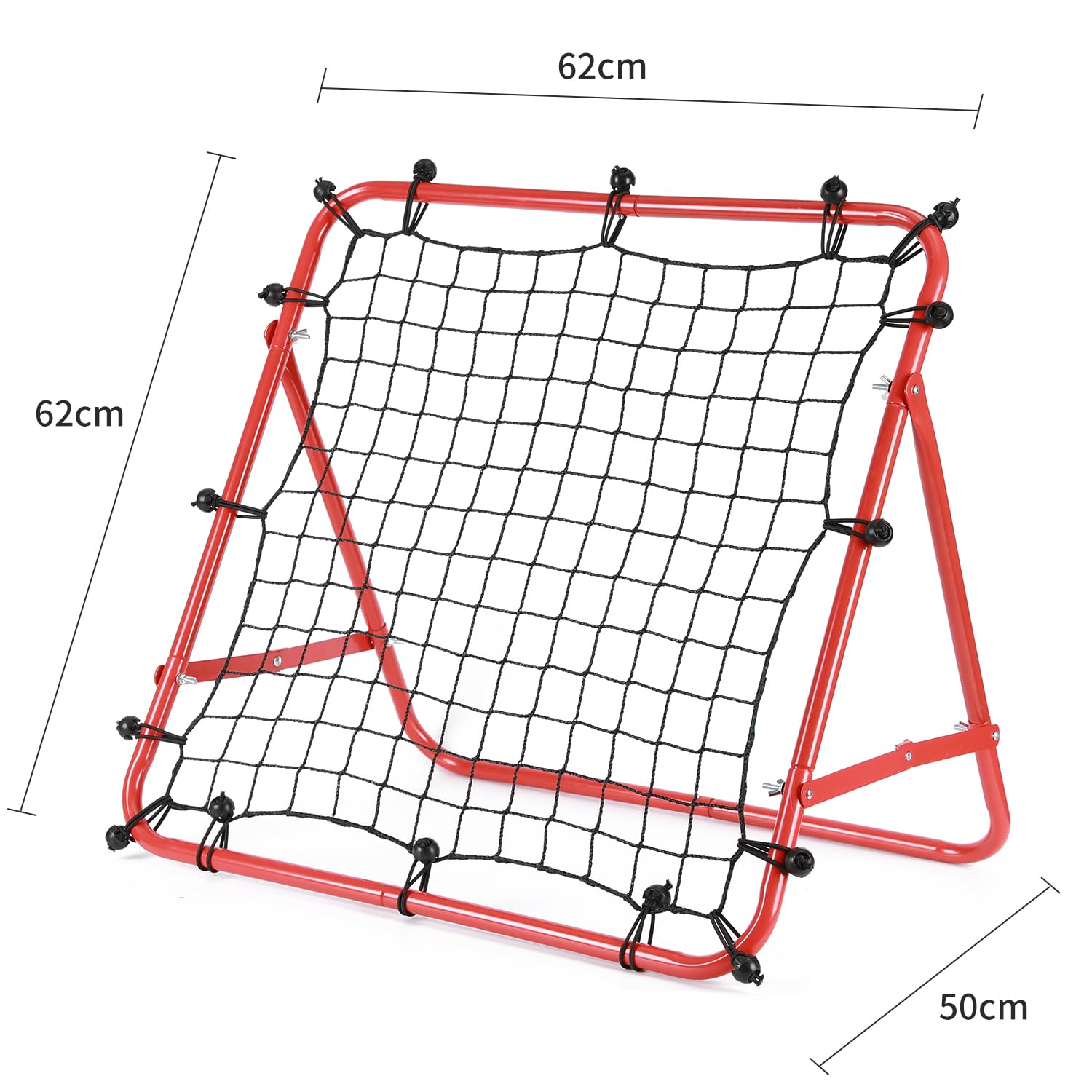 Red de rebote de fútbol ajustable de 62 x 62 cm, entrenador de fútbol de doble ángulo con marco de acero, reboteador plegable portátil para pases y práctica de tiro, equipo deportivo al aire libre