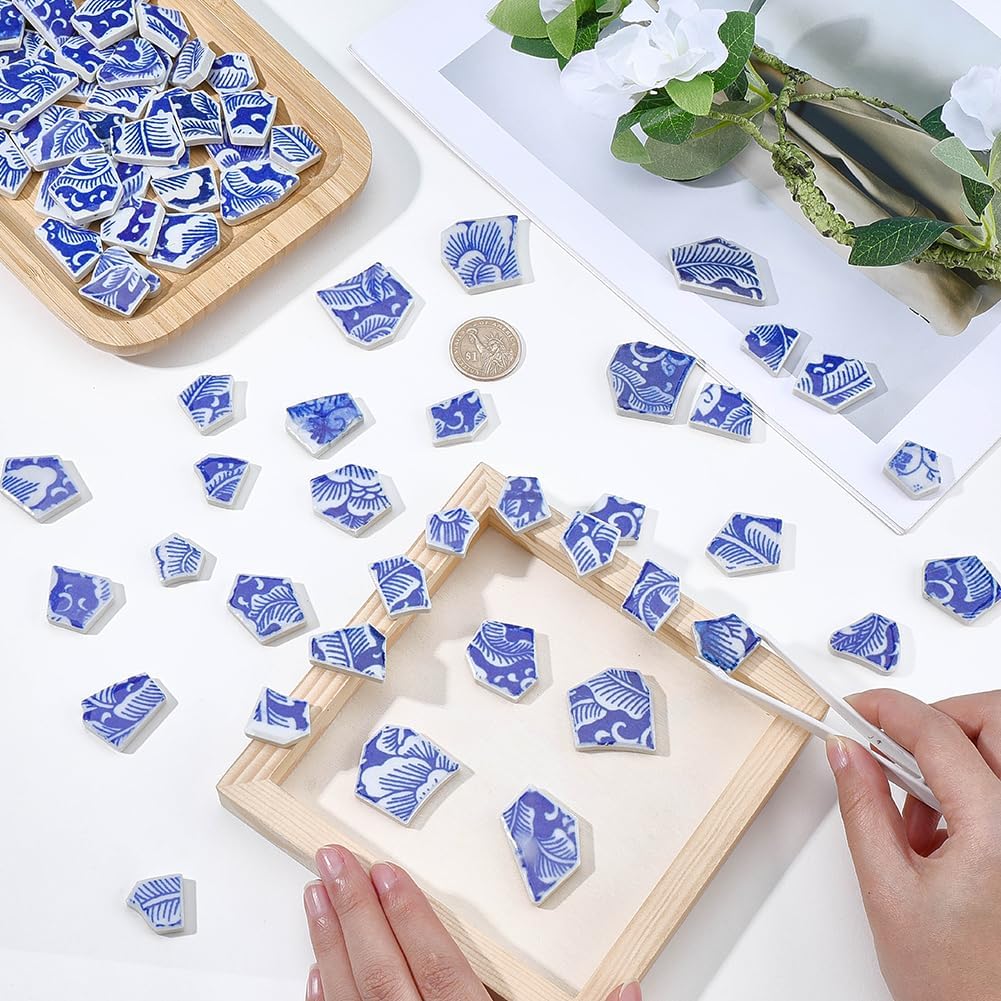 500g Porcelain Mosaic Tiles Blue and White Ceramic Tiles Bulk Random Shape China Crack Broken Tiles Pieces for Art Crafts Mosaic Making Projection Home Flowerpot Vases Cup Decorations Adults