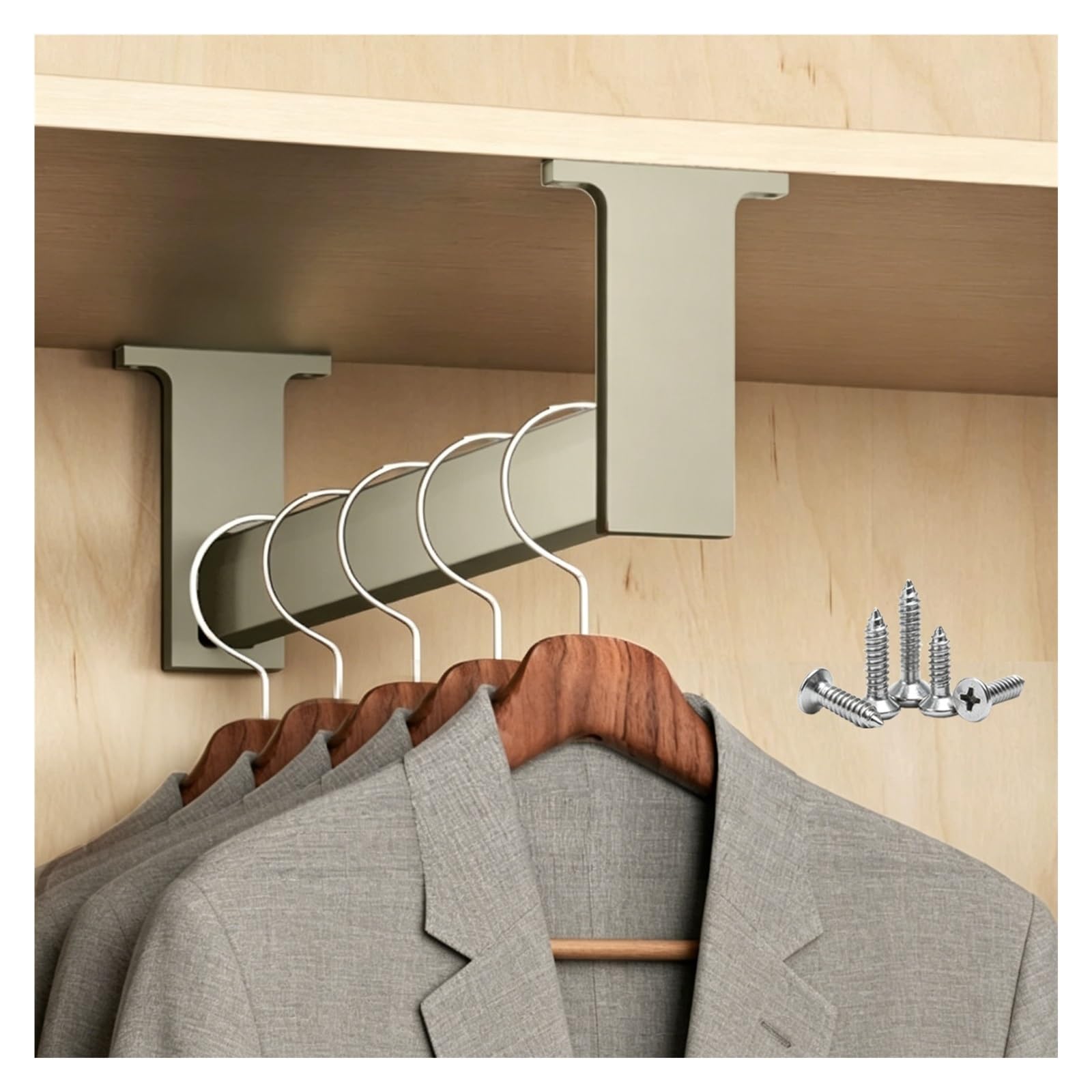 Closet Rails for Hanging Clothes Heavy Duty, Customizable Wardrobe Poles with Non-slid Slient Strip, Garment Bar for Dormitory/Clothing Store/Boutique(Champagne,Depth 29.5"/75cm)