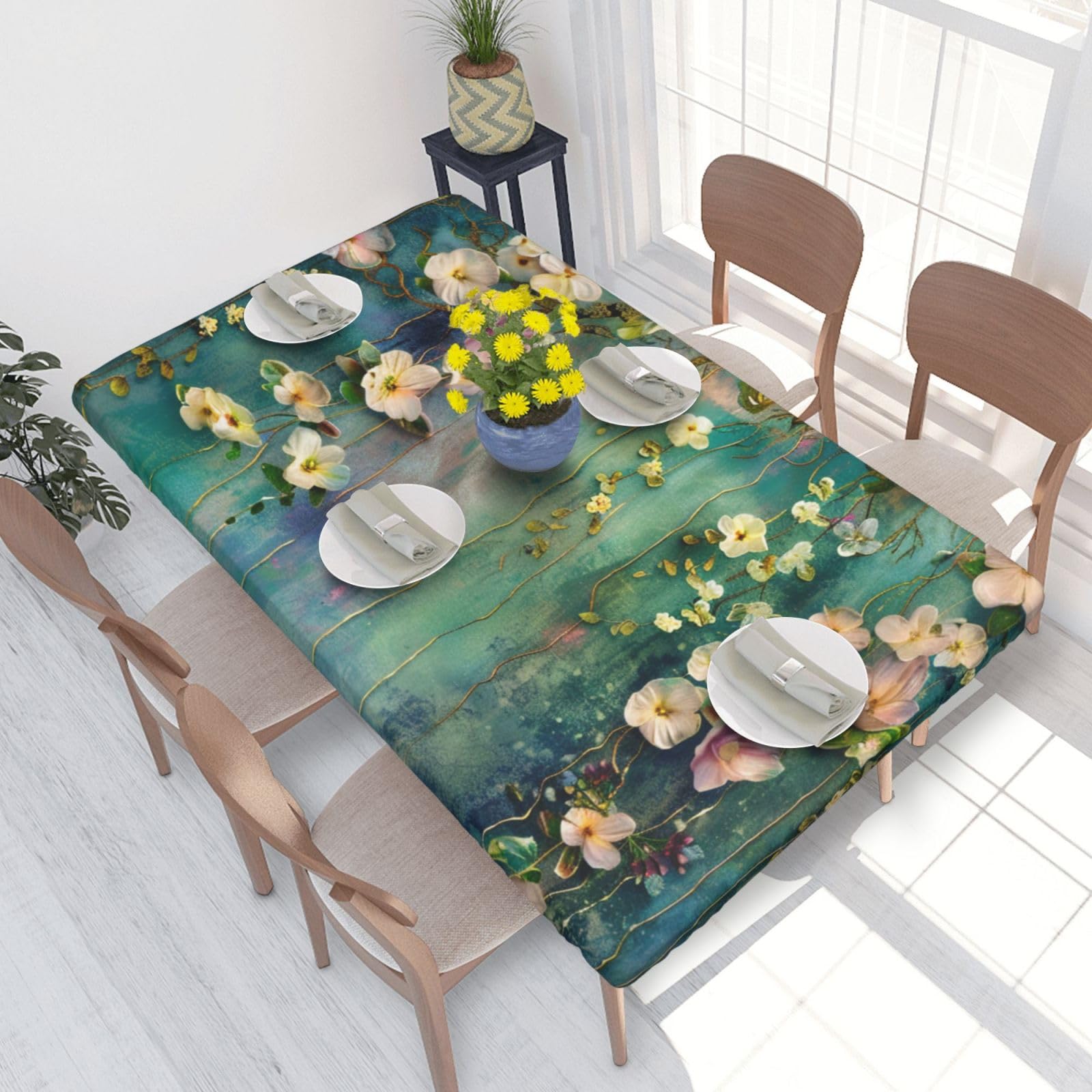 WPKJU Floral Ivy Blossoms Tree Printed Tablecloths 4ft Rectangular Table Covers Washable Polyester Decorative Table Cloth for Dining Table Picnic Wedding