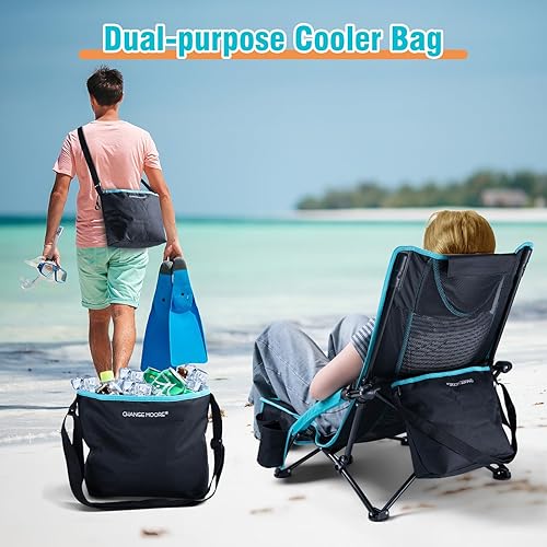 Miniatura 2 de CHANGE MOORE Silla de playa baja con bolsa enfriadora 2 en 1, soporta hasta 300 libras, sillas de playa plegables para adultos, paquete de 2 con