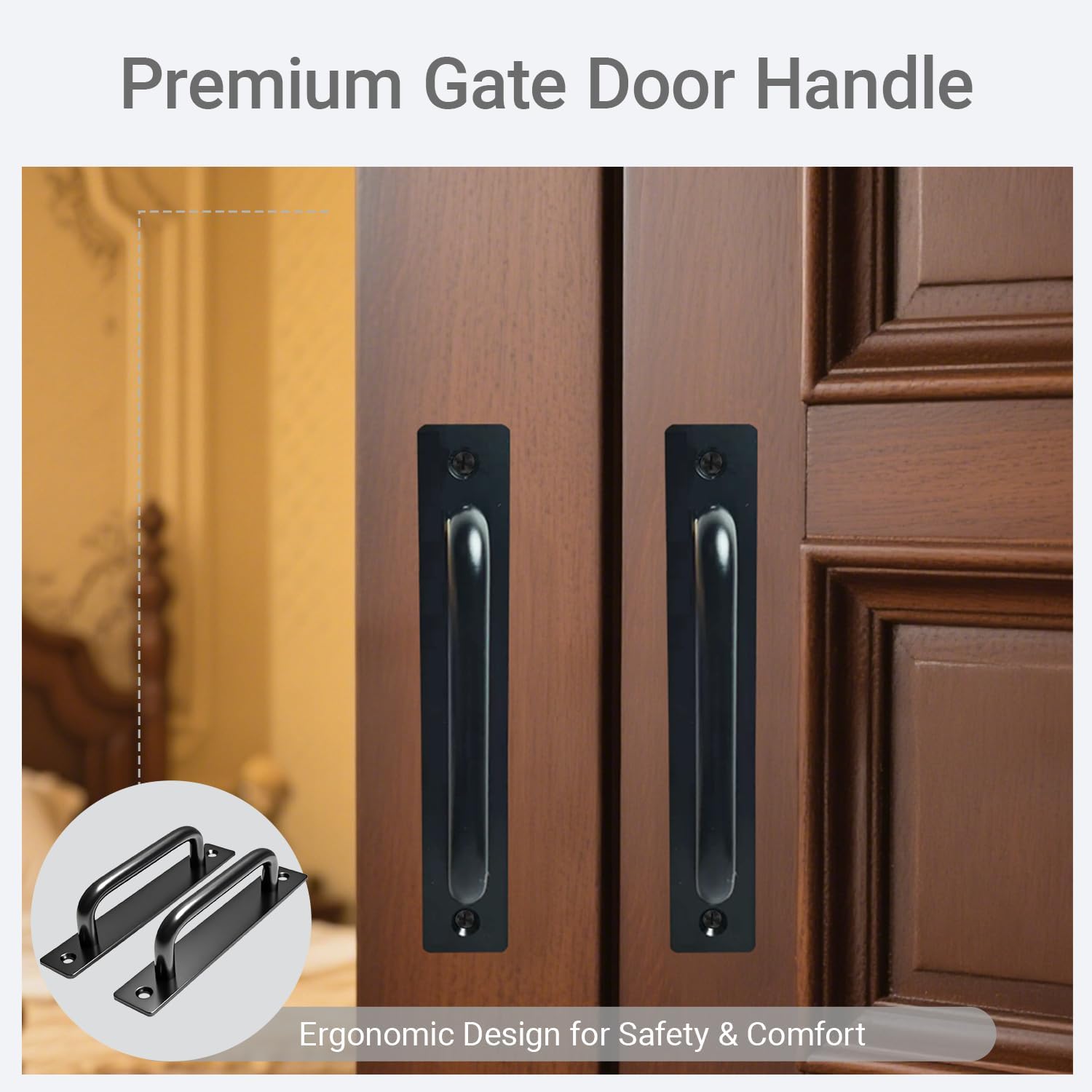2PCS 5.8 Inches Barn Door Handle, Premium Aluminum Alloy Gate Handle, Sturdy Black Sliding Door Pull Handles for Kitchen, Cabinet, Bathroom, Closet, and Easy Install