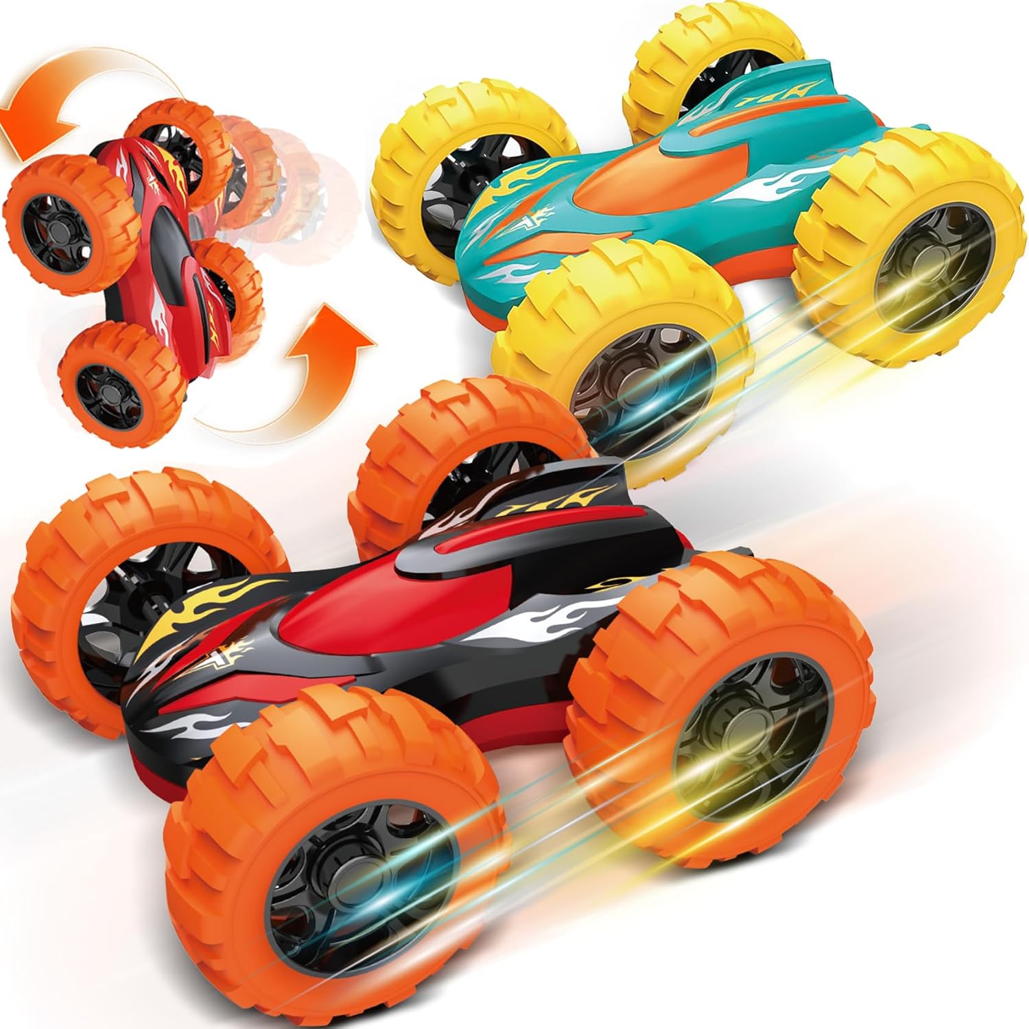 Car Toys for Ages 3-5 Boys, Push and Go Monster Truck Toys for 3 4 5 Year Old Kids, Double-Sided 360° Flip Stunt Car Baby Toy, Sturdy 4WD Cars Toddler Boy Toy, Christmas Birthday Gifts for Boys Girls