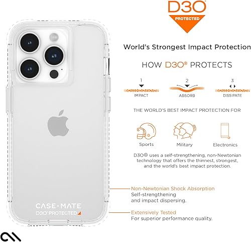 Miniatura 8 de Case-Mate Funda transparente resistente para iPhone 15 Pro protección contra caídas D3O de 16 pies compatible con carga inalámbrica Funda para