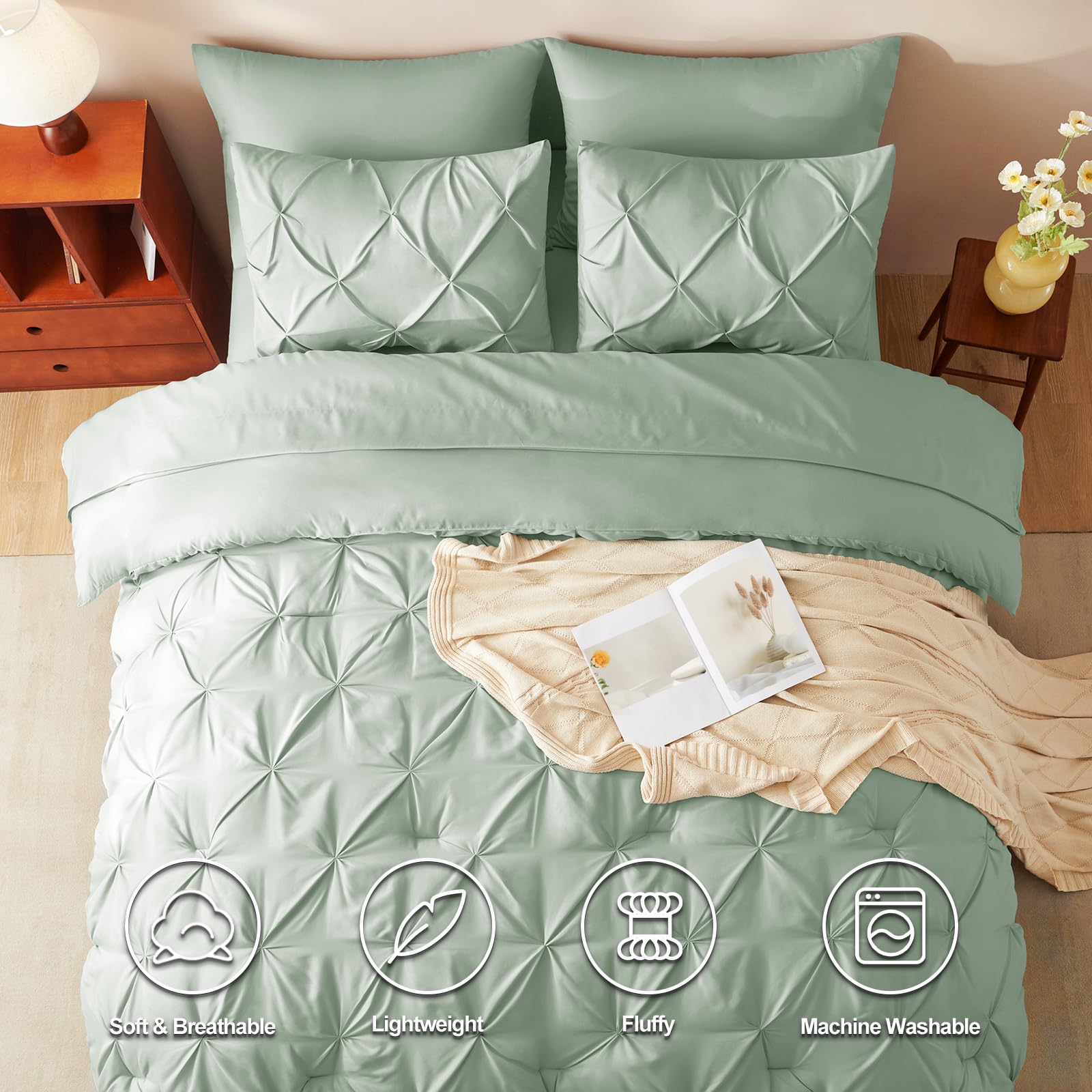 Set biancheria da letto reversibile con motivo a spina di pesce, 2 posti, Beige grigio