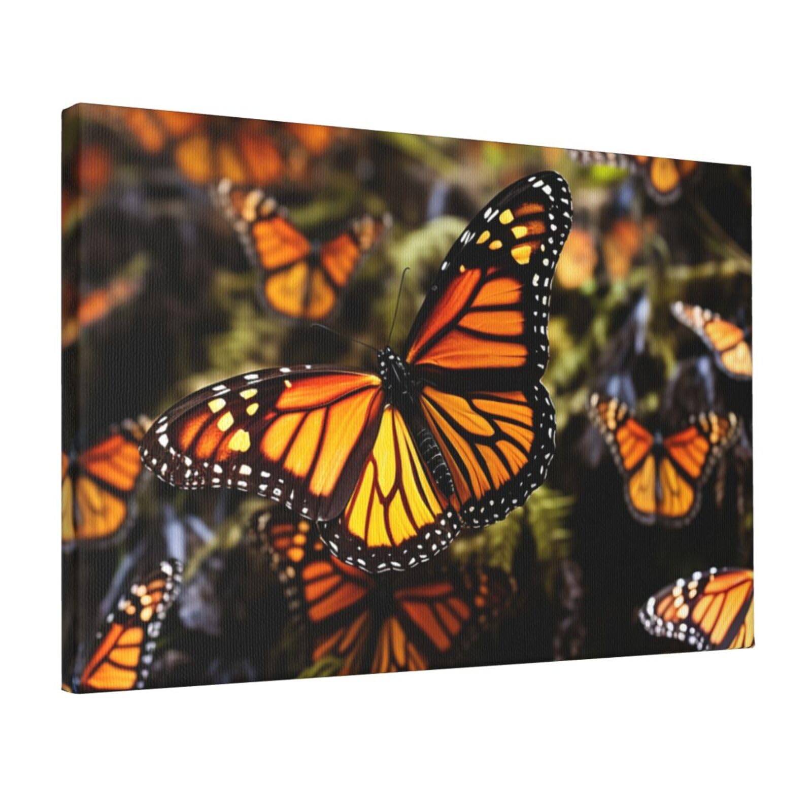 KLOPH Heaps of Orange Monarch Butterflies Canvas Wall Art for Living Room 12"x18" Modern Artwork Painting for Bathroom Hanging Canvas Prints Aesthetic Wallart for Bedroom Kitchen Office Wall Decor