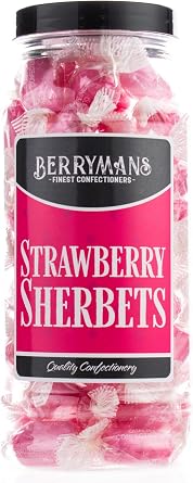 Original Strawberry Sherbets Sherbet Lemons Retro Sweets Gift Jar by Berrymans Sweet Shop - Classic Sweets, Traditional Taste.
