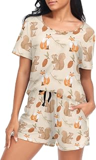 Women's Pajama Set Short Sleeve Sleepwear Soft Pjs Lounge Sets with Pockets S-XXL