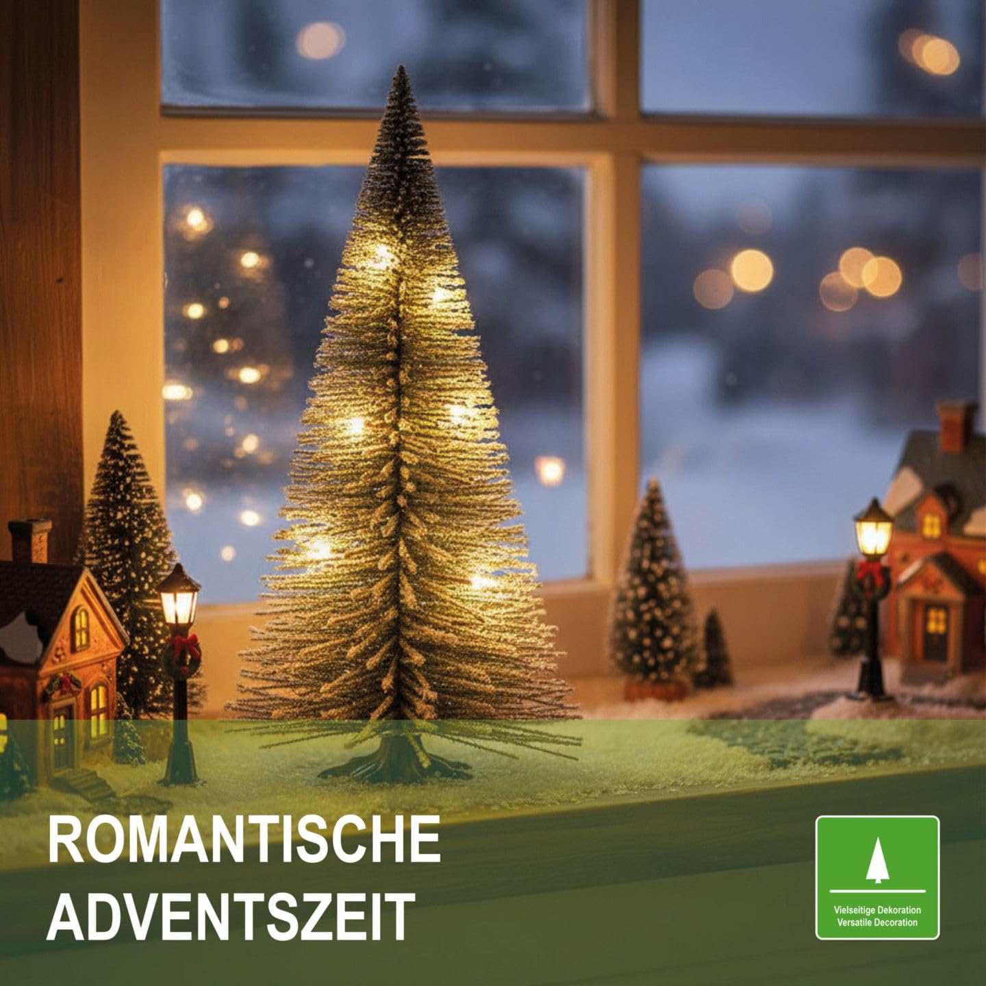 modellnatur Mini Weihnachtsbaum 4er-Set 15-30 cm mit Beleuchtung | Tischdeko für Weihnachten & Advent | Handgefertigt natürliche Winteroptik | Künstlicher Weihnachtsbaum - warmweißes Licht