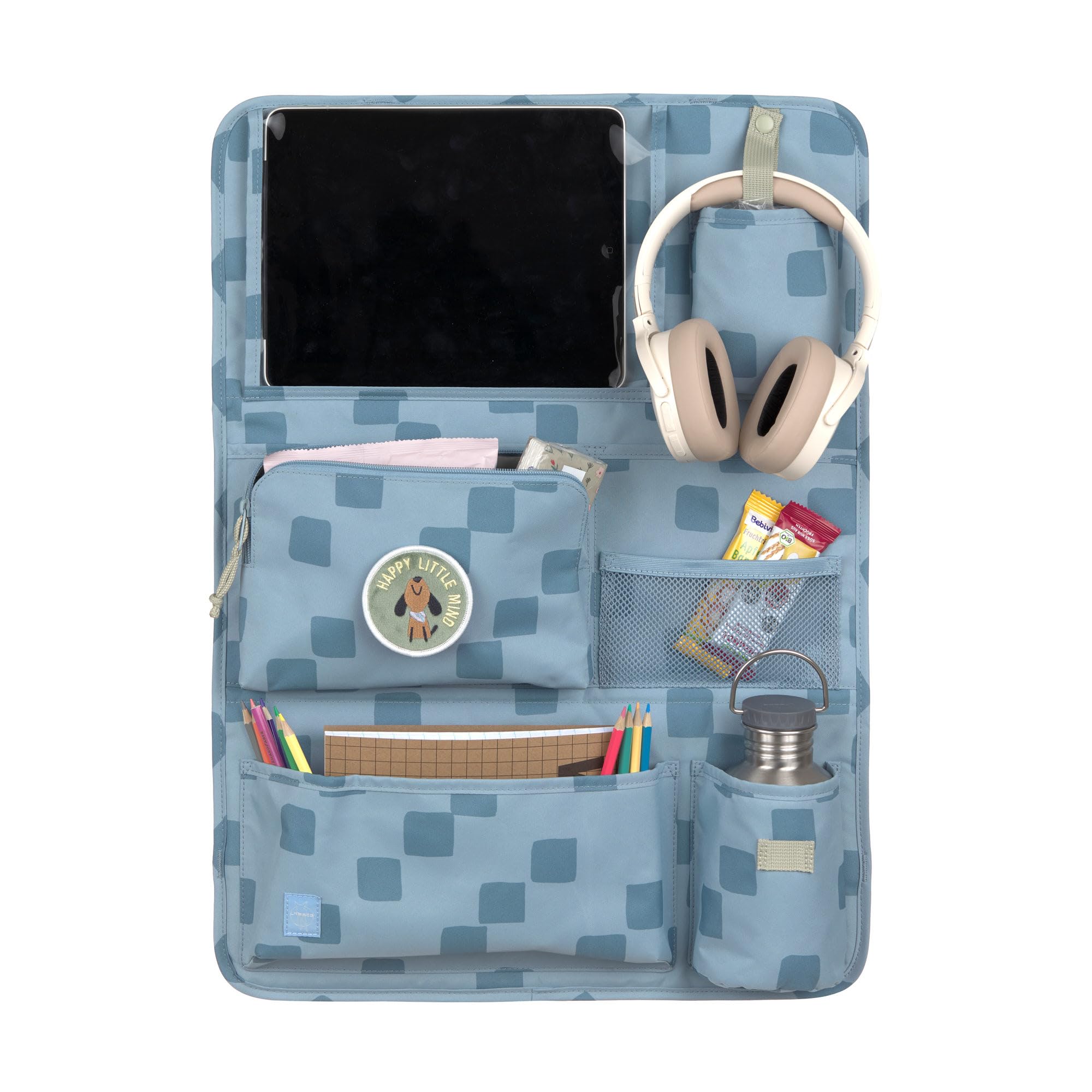 LÄSSIG Autoorganizer Autorücksitzorganizer Rücksitztasche für Auto zum Hängen zusammenklappbar/Car Wrap-to-Go Pattern Party blue