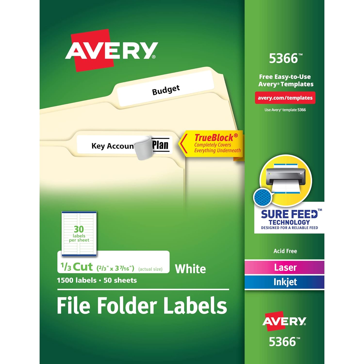 Avery TrueBlock File Folder Labels 2/3" x 3-7/16"