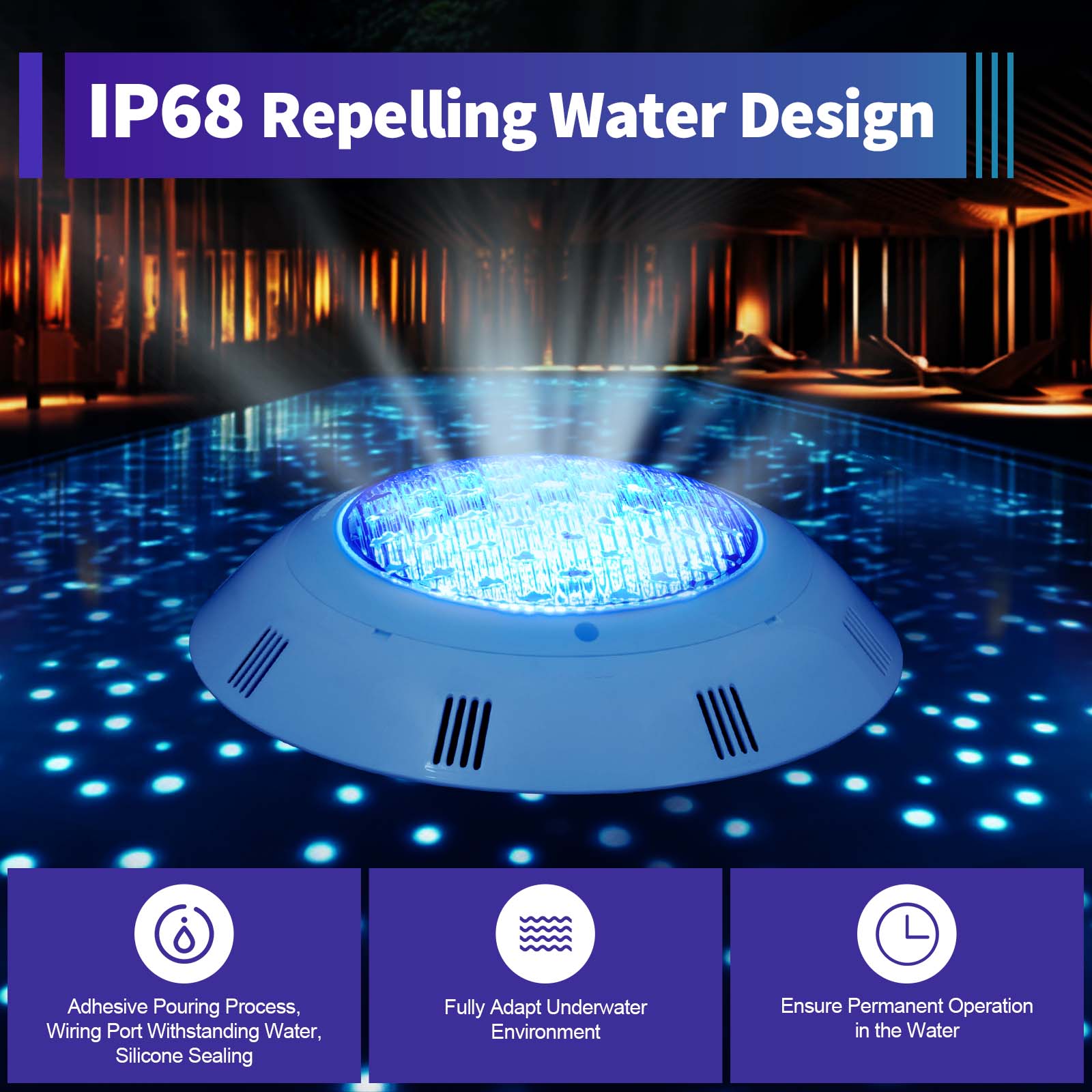 Illuminazione a LED per piscina, 45 W, RGB per piscina, IP68, impermeabile, con telecomando, luce subacquea, controllo dell'interruttore, illuminazione subacquea, 12 V AC