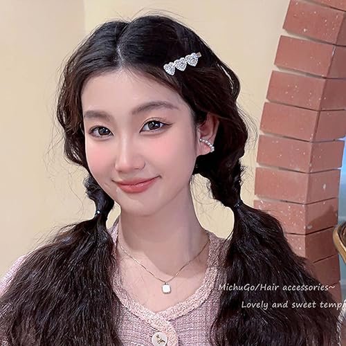 Miniatura 5 de Pinza para el pelo con forma de corazón de cristal para mujer, pasadores de pelo con forma de corazón plateado con diamantes de imitación, horquilla