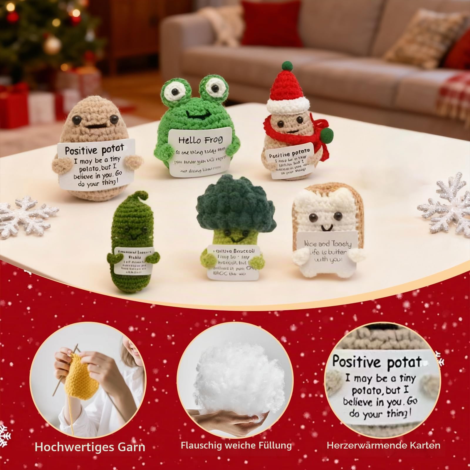Emotionale Unterstützung Adventskalender 2025, 24 Tage Weihnachtszählkalender mit 24 einzigartigen positiven Häkel-Tierchen, Perfektes Herzwärmendes Geschenk for Familie & Freunde