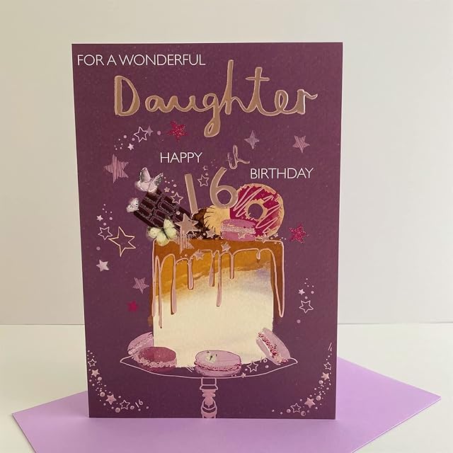 ICG Wonderful Daughter Happy 16th Age 16 Birthday Card - Birthday Cake Stars