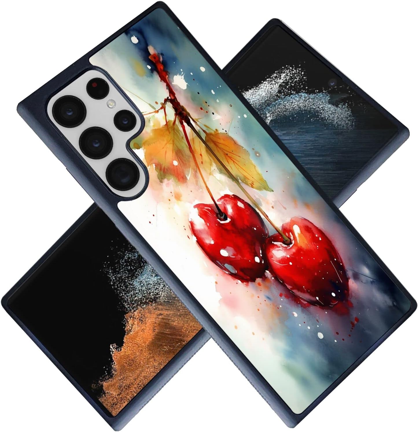 Case Compatible with Samsung Galaxy S22 Ultra for Designer Red Cherry Art-01 Pattern Back Rubber Full Body Protection Drop Protection Non-Slip Cover-1