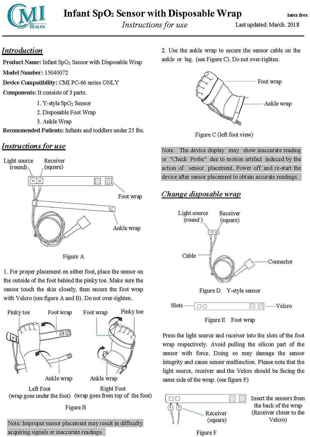 CMI Health Rechargeable Pulse Oximeter Continuous Infant Monitoring