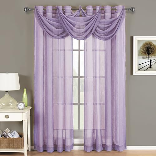 Miniatura 2 de Royal Hotel Bedding Lujo Abri - Ojal superior, cortinas transparentes aplastadas, 84 pulgadas de largo, lavanda, juego de 2