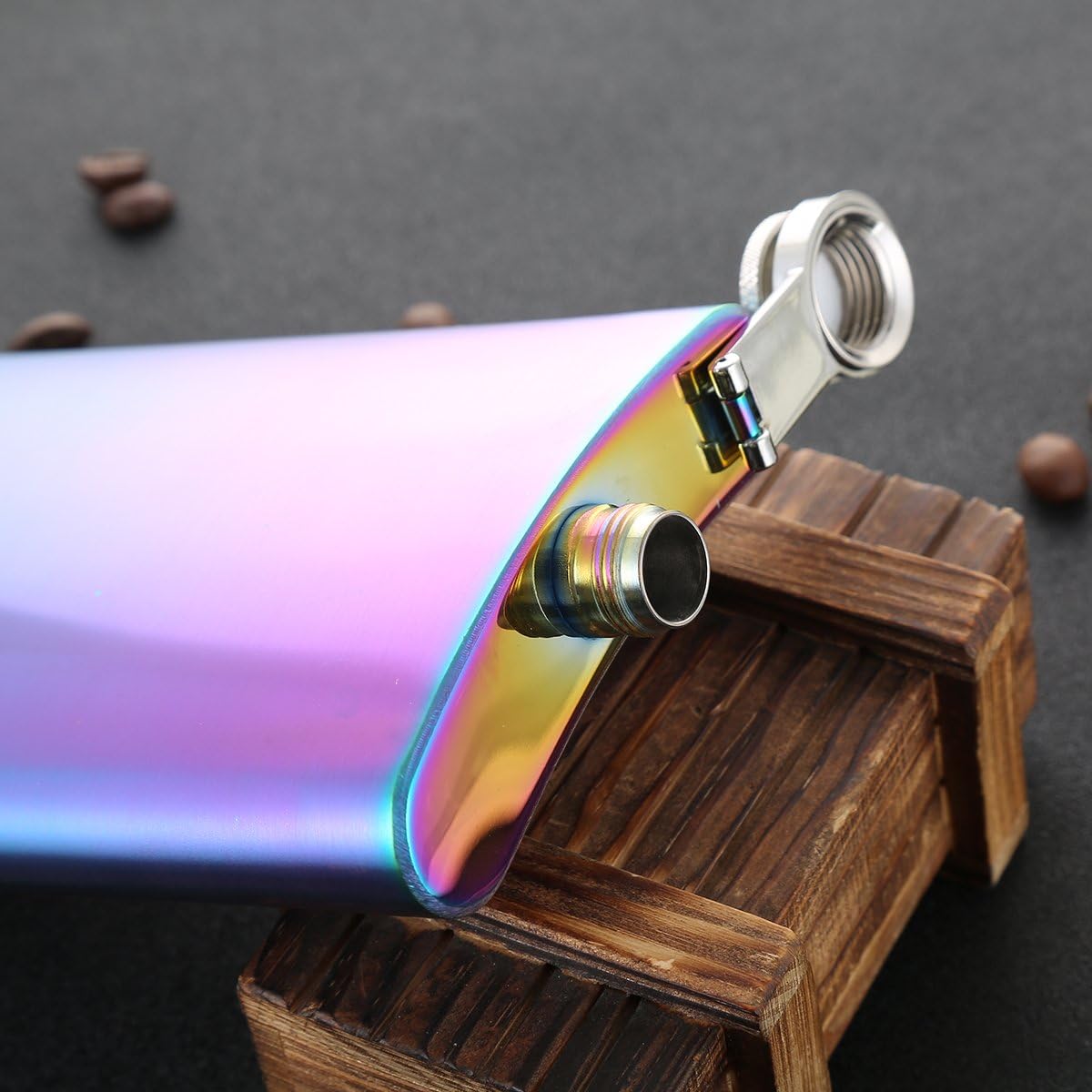12 oz Rainbow Colored Pocket Liquor Whiskey Hip Flask with Funnel and Box - Stainless Steel and Leak Proof