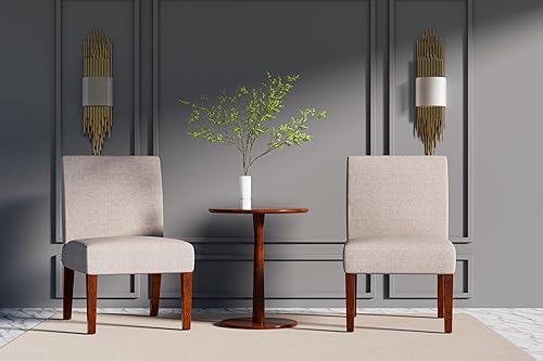 Miniatura 2 de Juego de 2 sillas decorativas con mesa a juego, sillas laterales tapizadas de lino de madera maciza para sala de estar, dormitorio, sala de espera,