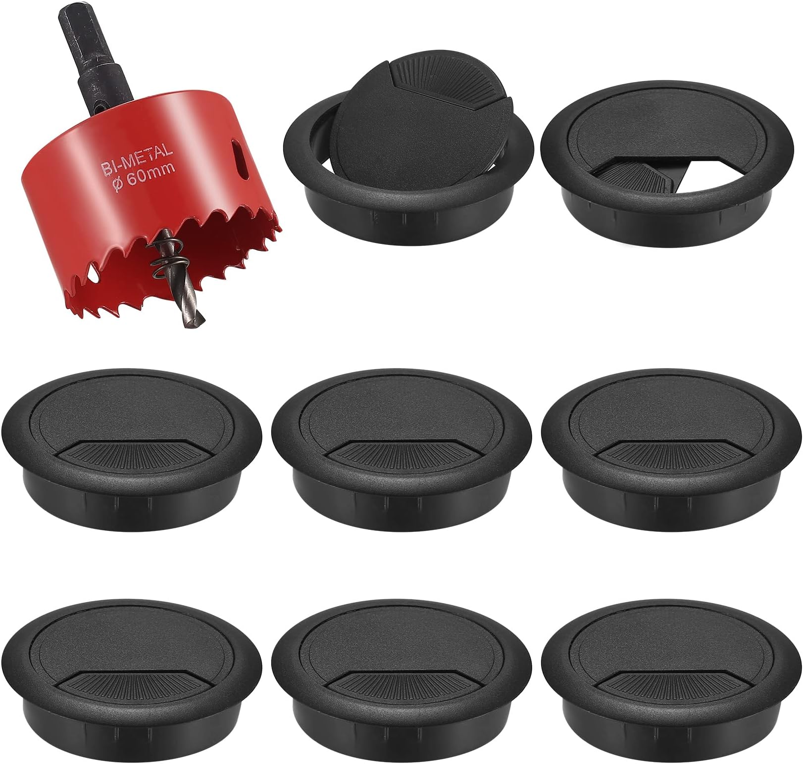 Kigniote 8Pcs Desk Grommet with Hole Saw,60mm Cable Wire Grommet Computer Grommet Wire Hole Cover Wire Organizer Round for Home and Office Table Cable Cord Management (Black)