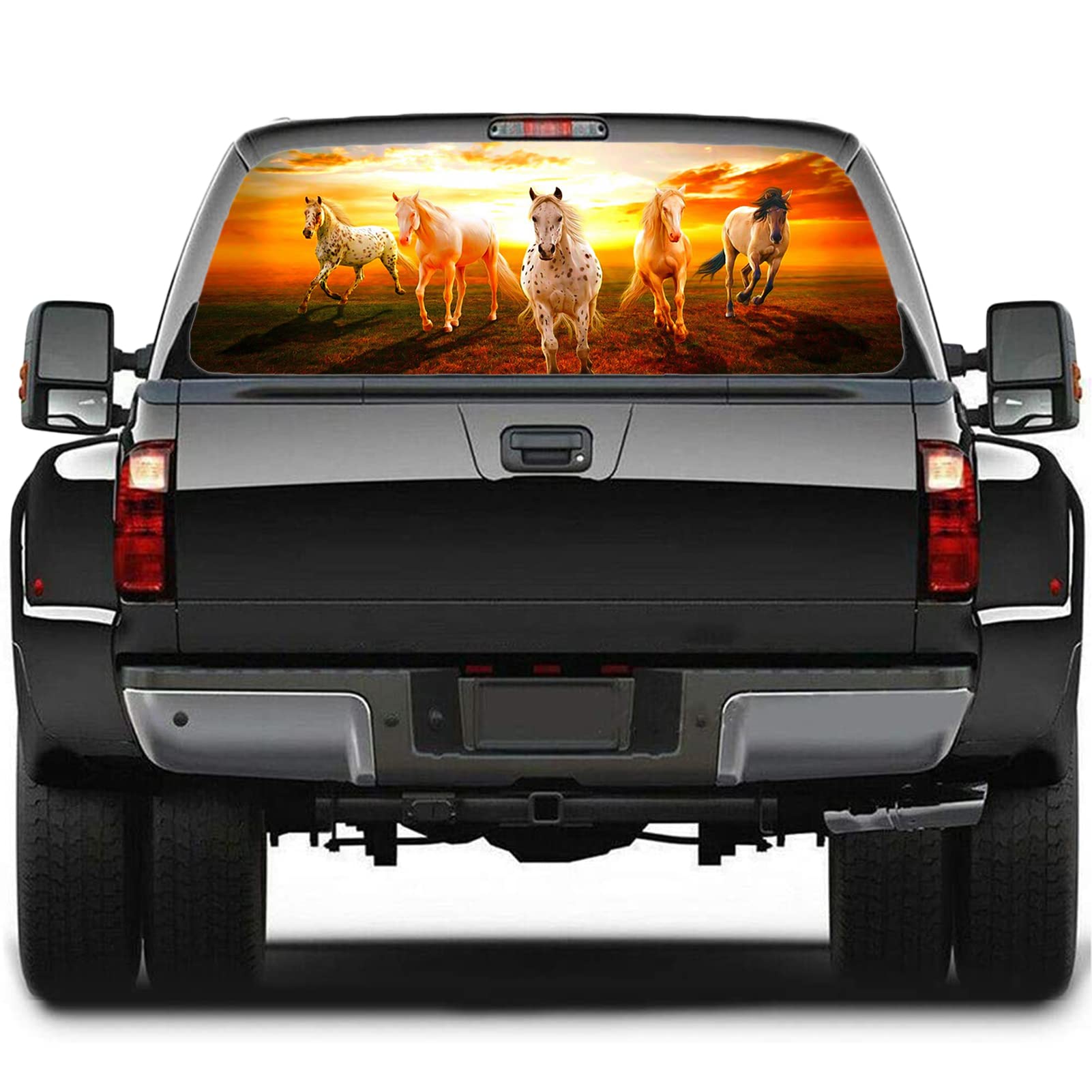 Camion finestra posteriore decalcomania adesivo destriero cavalli auto finestra posteriore grafica decalcomania vinile perforato finestra posteriore decalcomania per camion SUV Van Pickup,58x18 inch