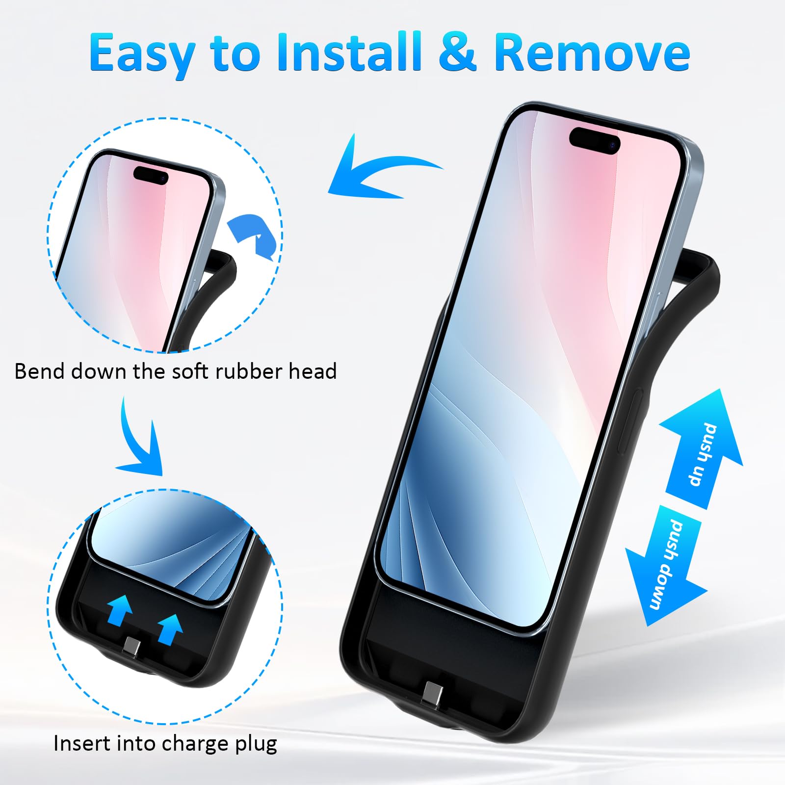 Custodia con Batteria per iPhone 15 Pro (6,1"), Caricabatterie Portatile da 8500 mAh, Ultra Sottile con Batteria Estesa e Custodia Protettiva con Funzione di Ricarica per iPhone 15 Pro - Nero