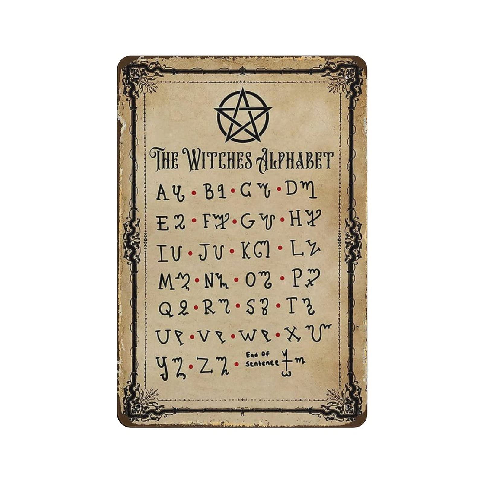 Metal Tin Sign The Witches Alphabet Tin Sign Metal Aluminum Sign Vintage Wall Decor Retro Poster for Bars Restaurants Cafes Pubs Home Decoration 12"x8"