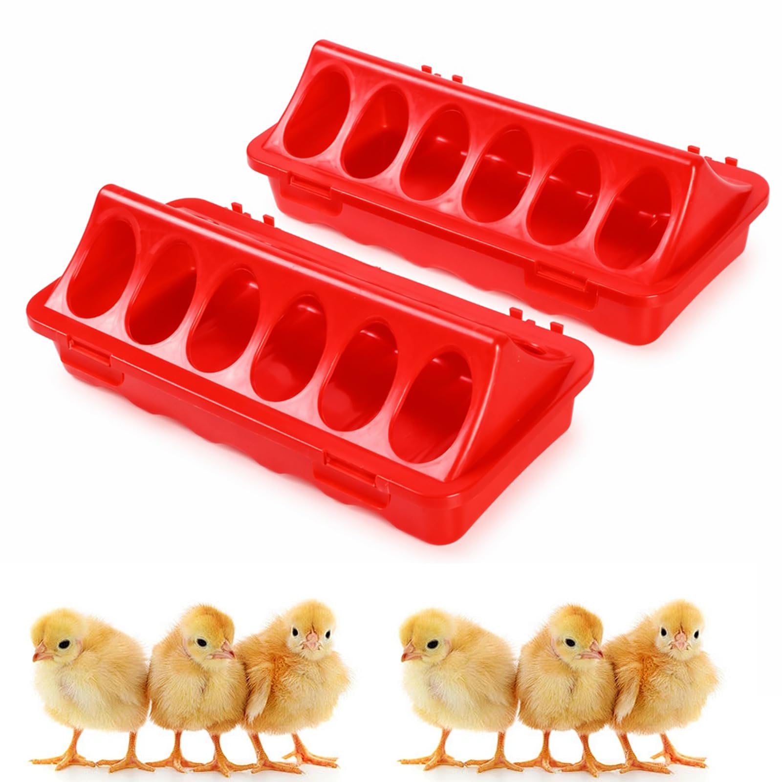2 Pack Poultry Feeder with 12 Feeding Holes, Chick Feeder