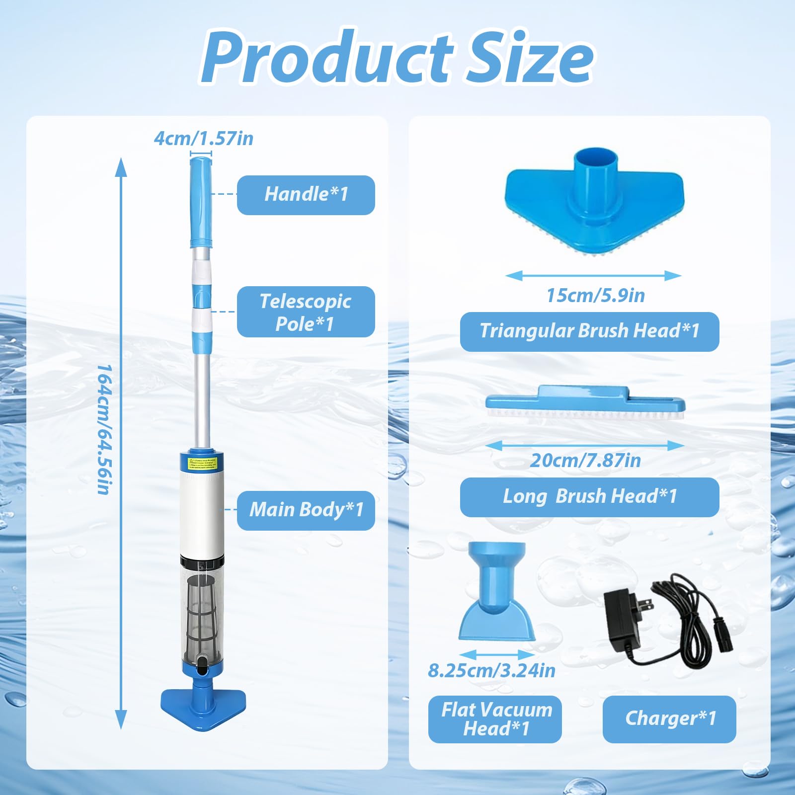 3 en 1 Pool Vacuum Cleaner Tragbarer Poolsauger akku Kabellos Handheld Vacuum Cleaner Pool Staubsauger mit Teleskopstange,90 Minuten Laufzeit mit Akku Poolreiniger für Kleine Pools,Spas