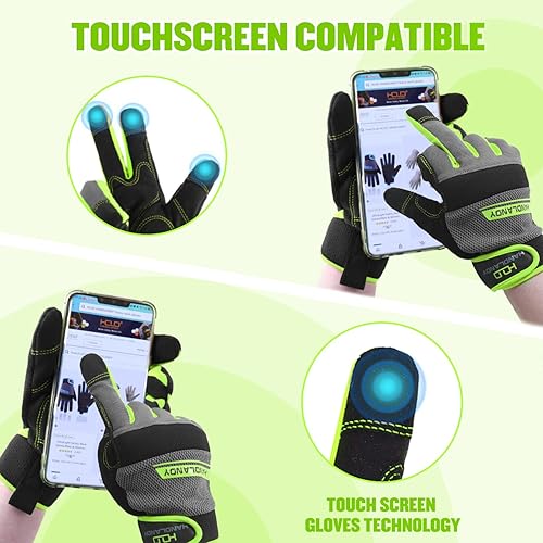 Vista 139 de HANDLANDY - Guantes de trabajo para hombres y mujeres, guantes de trabajo de mecánico utilitario para pantalla táctil, guantes de trabajo flexibles