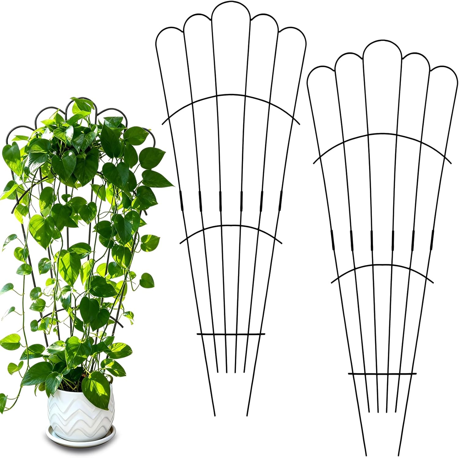 LEIFIDE 2 Pcs 33in Plant Trellis for Climbing Plants Indoor, Expandable Large Metal Trellis for Potted, Heavy-Duty Tall Rustproof Houseplant Support for Flowers Vine Ivy Pothos Hoya Monstera