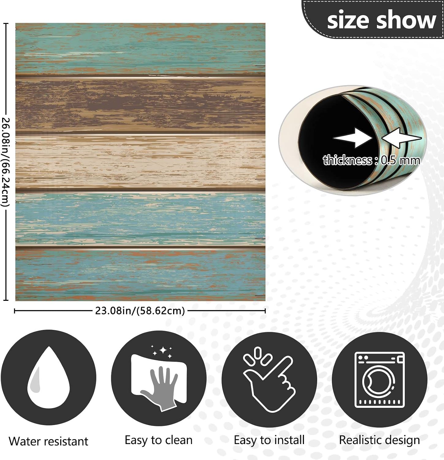 Teal Green Brown Wood Texture Dishwasher Magnet Cover, Dishwasher Magnetic Stickers Panel Decal for Home Kitchen Decorative Fridge Wash Machine 23" W x 26" H