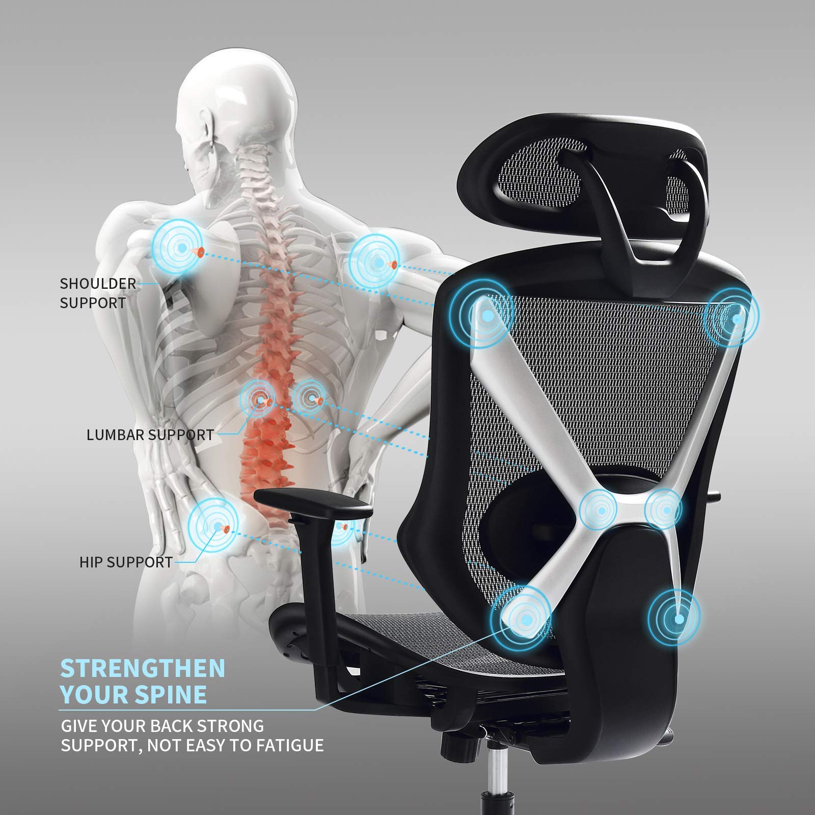 IntimaTe WM Heart Office Chair, Mesh Cushion, High Back,Strengthen