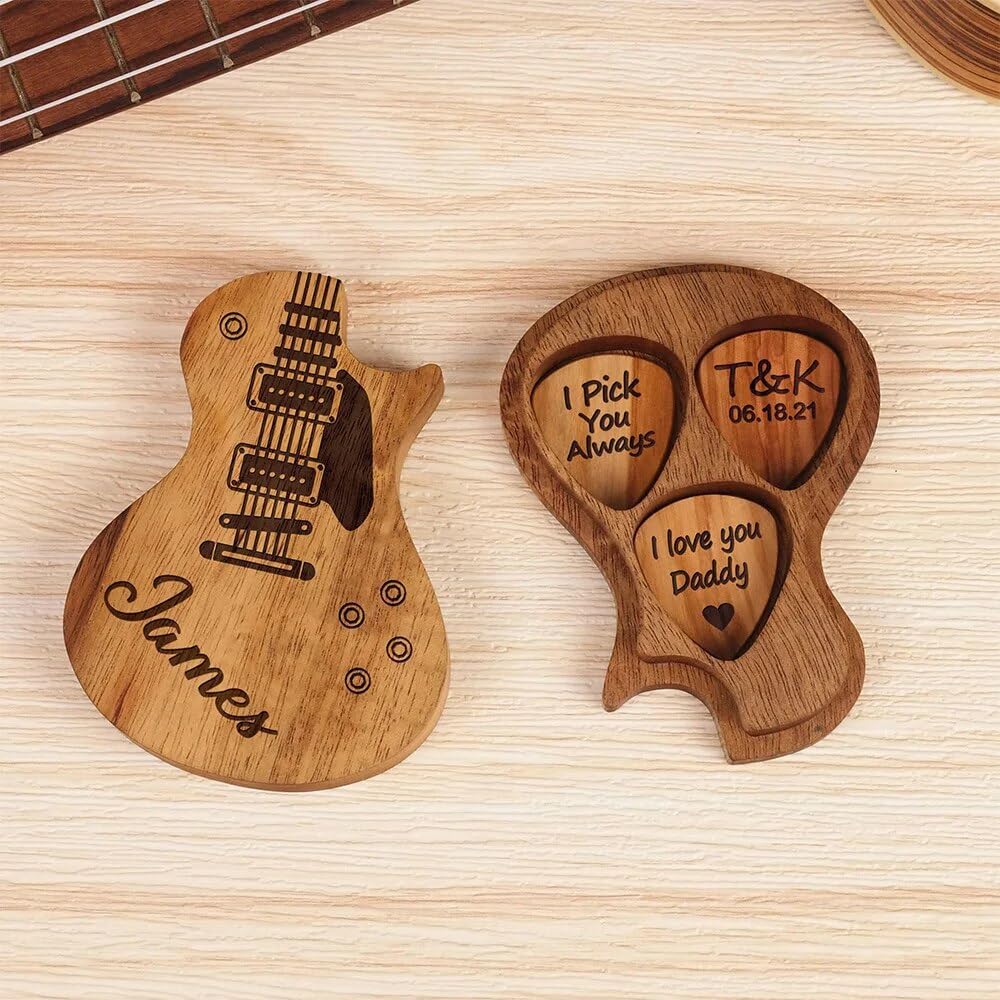 Boîte à Médiators Personnalisée En Bois - Avec 3 Médiators Bois Et Support - Cadeau Idéal Pour Guitariste (papa, Mari, Ami) - 7