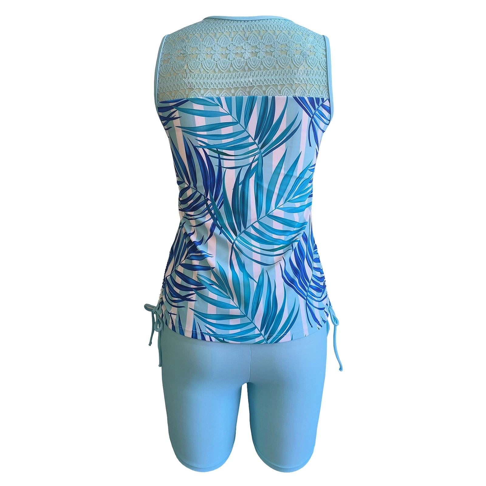 Maillot de Bain Deux pièces Grande Gainant imprimé Floral Tunique Assortie Haute couvrance Confortable pour Femmes Vacances Estivales Plage été Soutien Ventre Plat élégant Moderne (Blue, XL)