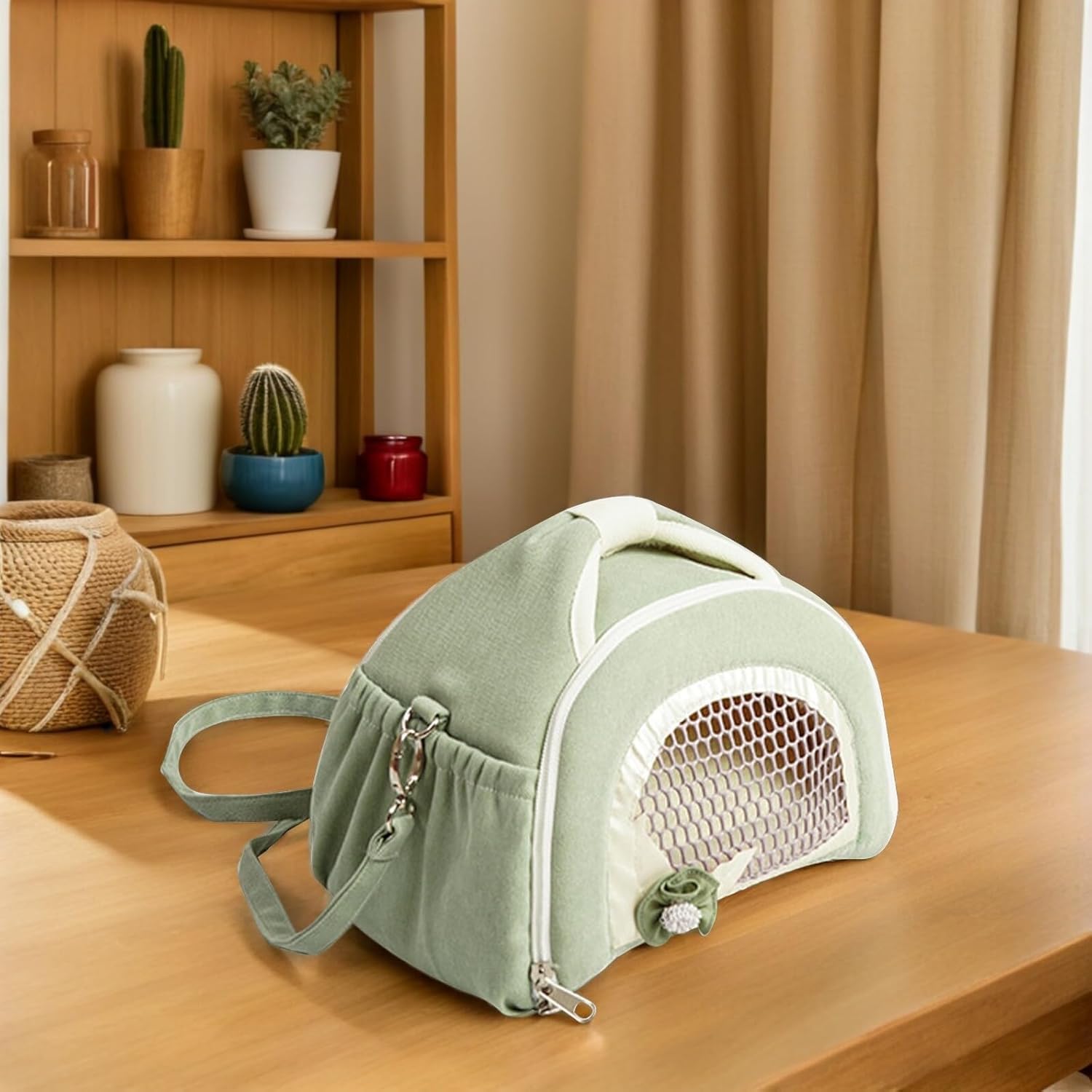 Abaodam Breathable Pet Carrier Bag for Small Animals, Outdoor Portable Hamster and Sugar Glider Carrier, Lightweight Crossbody Pet Travel Pouch with Anti-Lost Design, Green