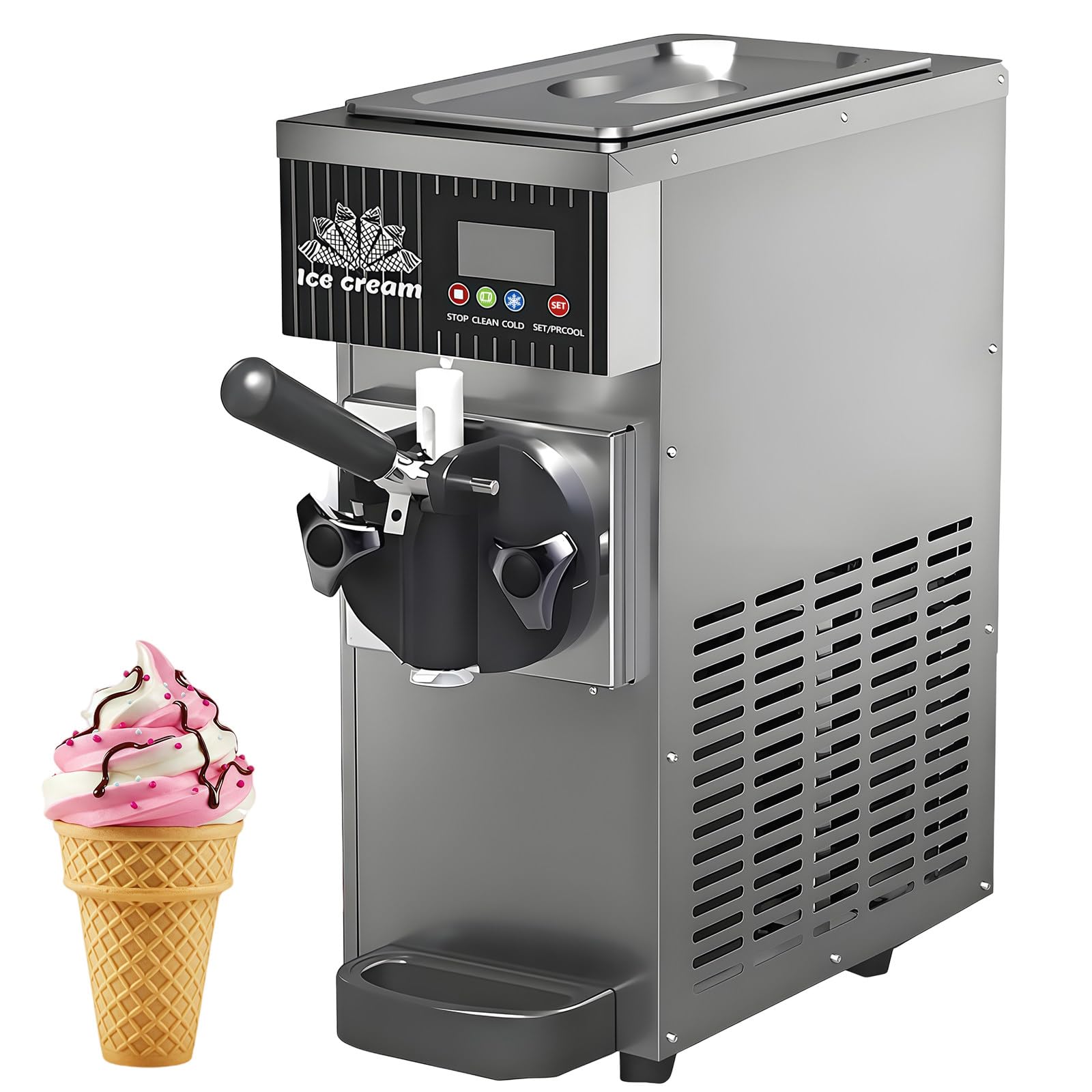 BANGBANGJI 4.5-8kg/H Yield Soft Serve Ice Cream Machine, Commercial Single Flavor Soft Serve Ice Cream Maker 3.5L Hopper LED Panel Auto Clean, Perfect for Restaurants Snack bar Supermarkets Metallic