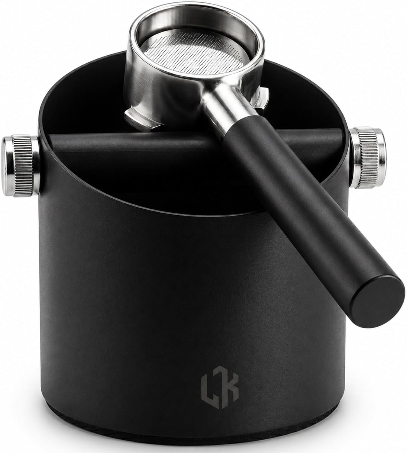 Espresso Knock Box - Large 23-Puck Capacity Black Stainless Steel Coffee Dump Bin - Shock-Absorbent Barista Accessories for Coffee Station & Espresso Machine Side - Non-Slip Base