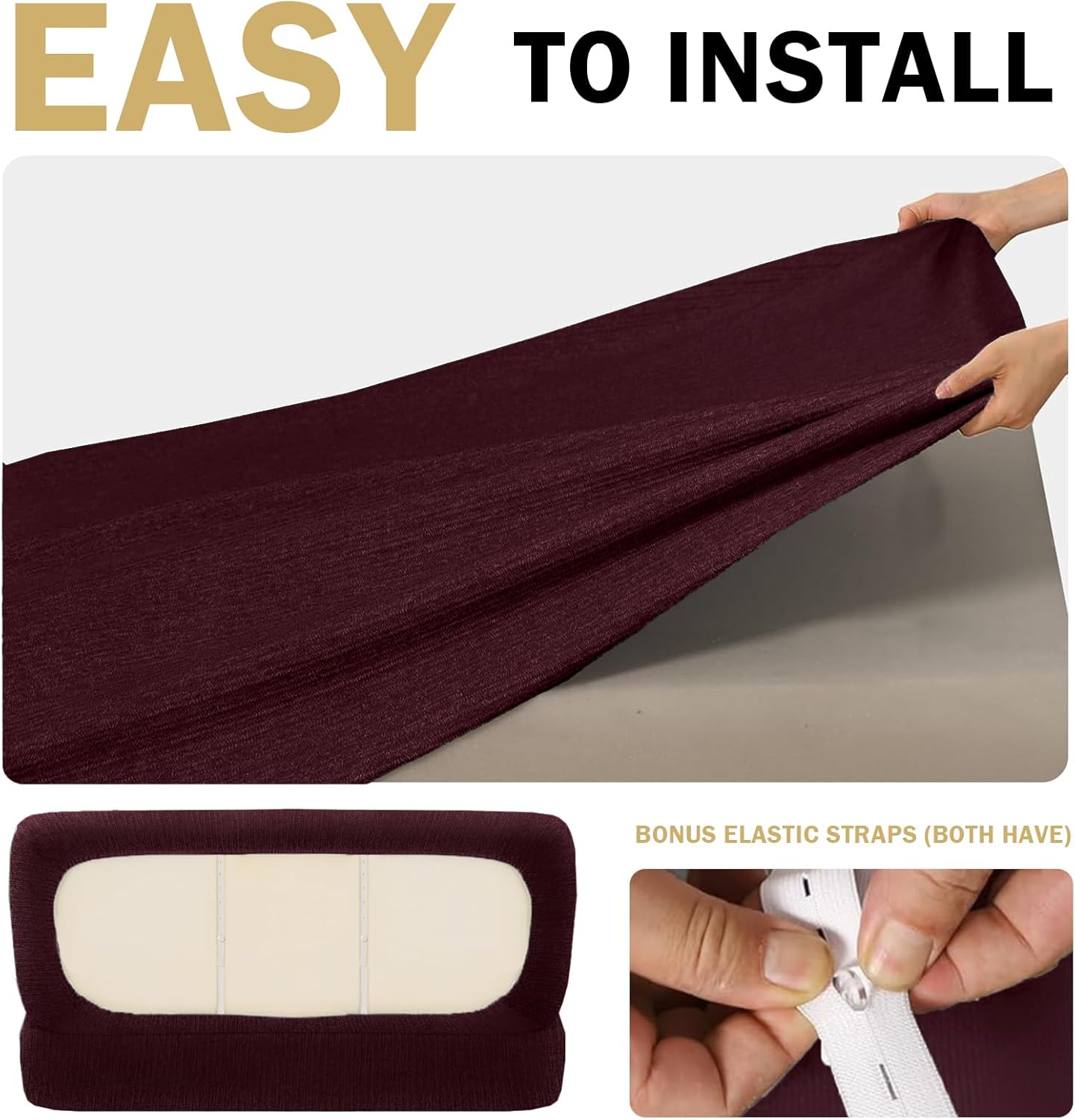 Waterproof RV Dinette Cushion Covers - Stretch Seat Slipcover, Washable RV Couch Cover Designed for Camper Car Bench (Sofa 1 Backrest Cover & 1 Bench Cover, Burgundy)