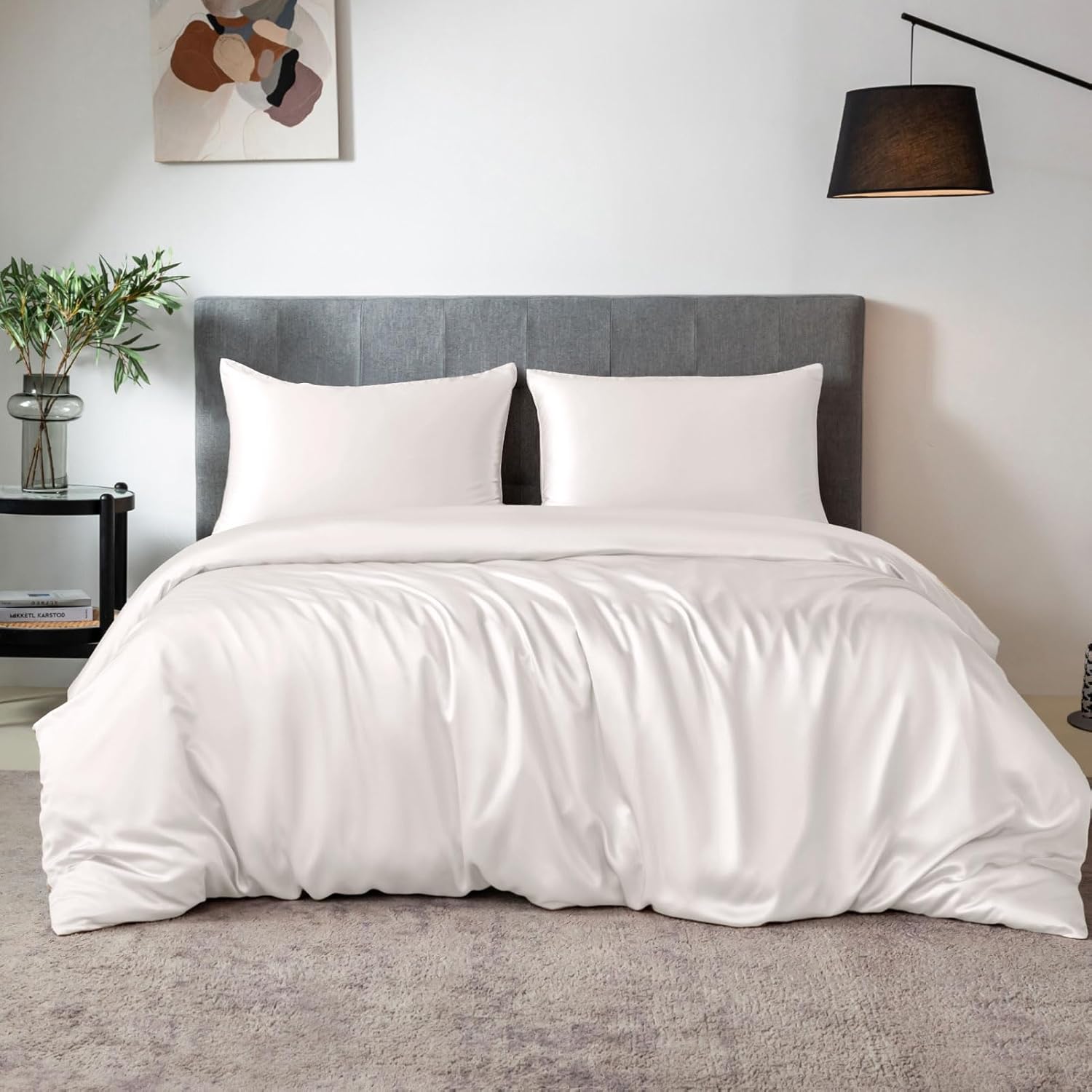 TXHSILK 100 Silk Sheets 7A Silk 3 Pieces Bed Sheets Breathable Smooth 1 Duvet Cover 2 Pillowcases with