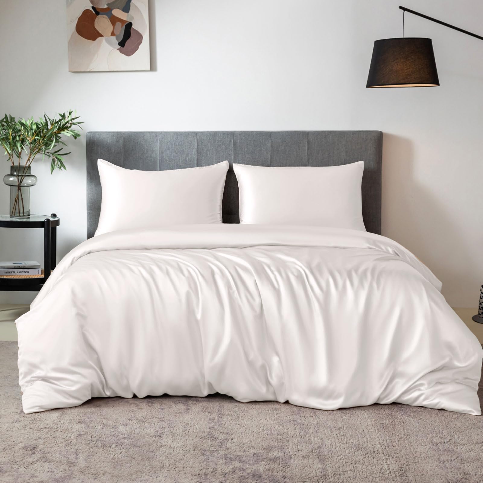 TXHSILK 100 Silk Sheets 7A Silk 3 Pieces Bed Sheets Breathable Smooth 1 Duvet Cover 2 Pillowcases with