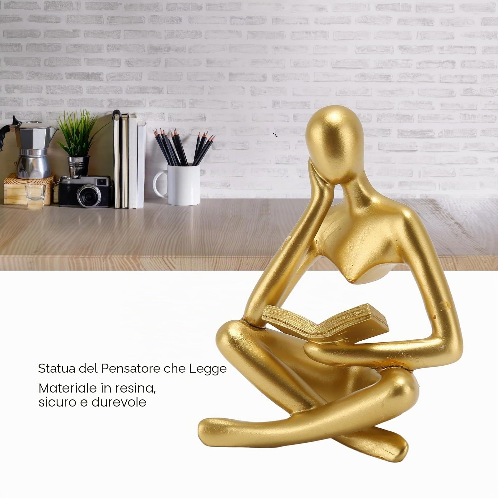 HERCHR Pensatore Statuetta, Sculture Innovativa Signora Lettura Polpa Stampaggio Ufficio Studio Libreria Ornamenti(oro)